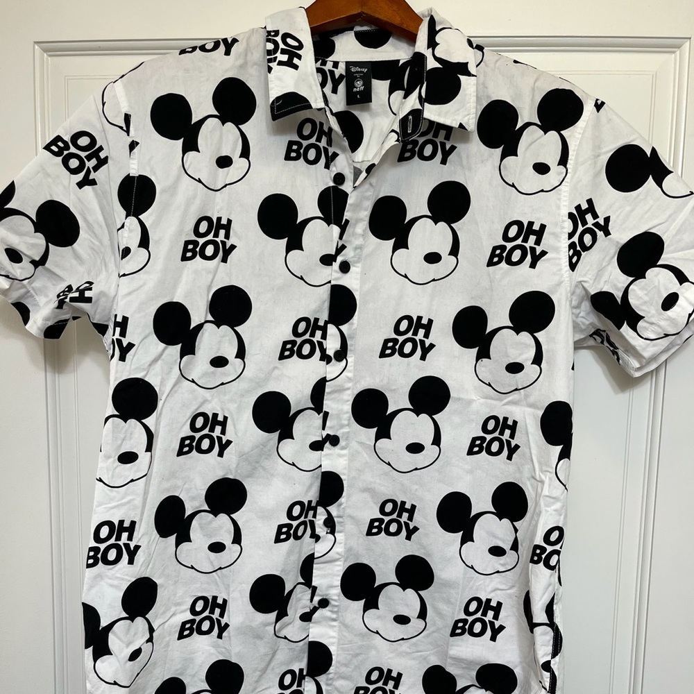 Neff Black and White Mickey Mouse Casual Button Down Shirt